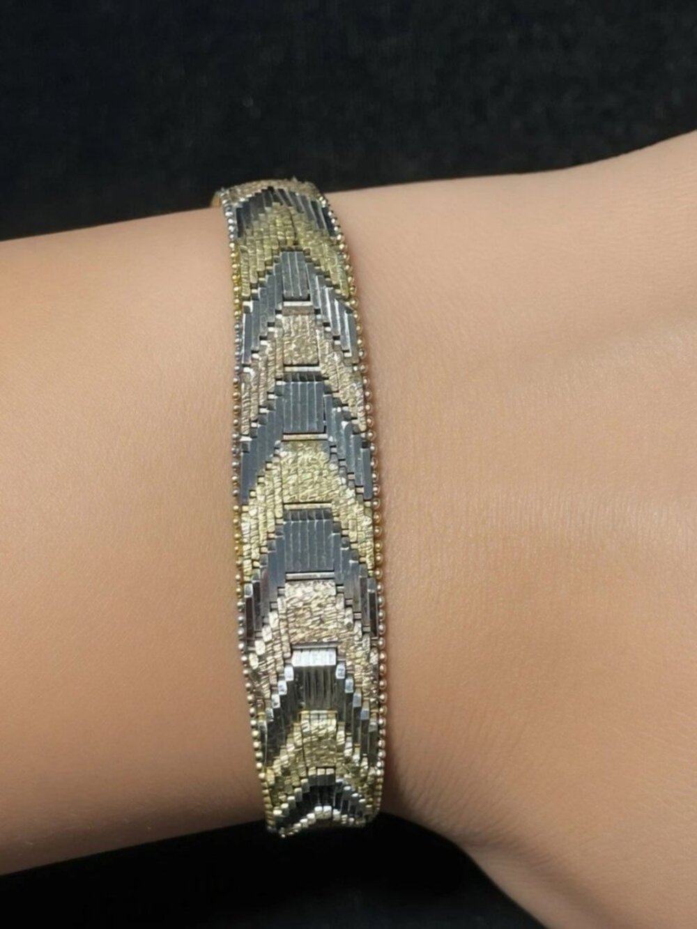 Three-Tone Sterling Silver Chevron Bracelet - Milor ITALY 7 3/8" Vintage Jewelry